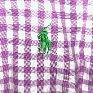 Ralph Lauren Mens Neck 18 Classic Fit Gingham Check Button Down Shirt Purple